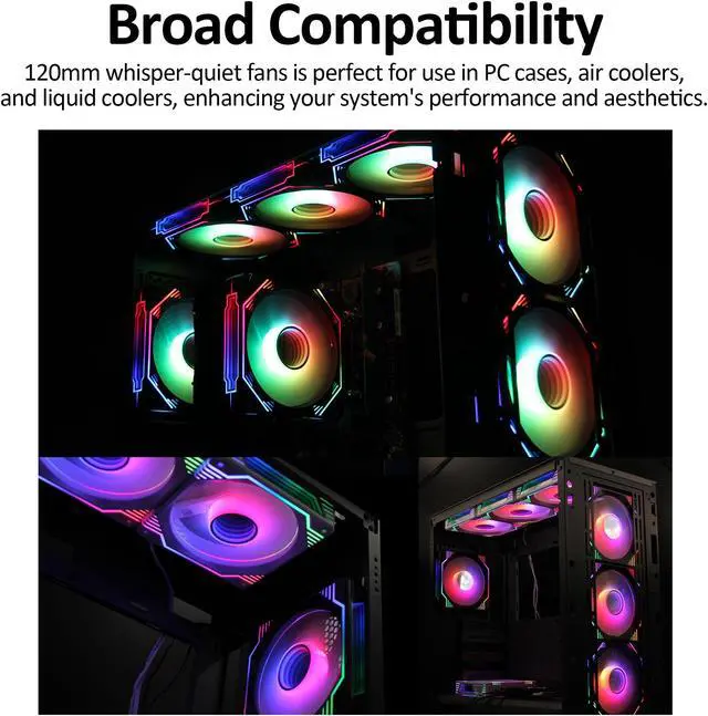 Alt view image 7 of 7 - PANO-MOUNTS 120mm ARGB Reverse Fan Infinity Mirror Fans Airflow 5V 3Pin Addressable RGB Fans PWM PC Computer Water Cooler CPU Case Fans 500-1500RPM  3-Pack Black