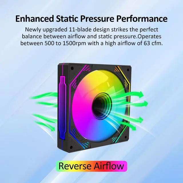 Alt view image 6 of 7 - PANO-MOUNTS 120mm ARGB Reverse Fan Infinity Mirror Fans Airflow 5V 3Pin Addressable RGB Fans PWM PC Computer Water Cooler CPU Case Fans 500-1500RPM  3-Pack Black
