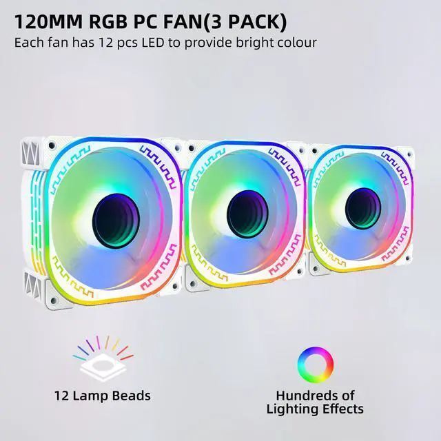 Alt view image 2 of 6 - PANO-MOUNTS 120mm RGB Case Fans 12V Infinity Mirror Fan Quiet Gaming PC Computer LED CPU Cooler Chassis Fans With Adjustable Color Controlled By Remote 3-Pack White