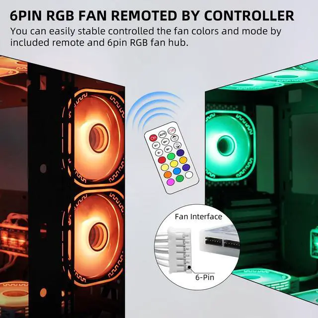 Alt view image 3 of 6 - PANO-MOUNTS 120mm RGB Case Fans 12V Infinity Mirror Fan Quiet Gaming PC Computer LED CPU Cooler Chassis Fans With Adjustable Color Controlled By Remote 3-Pack White