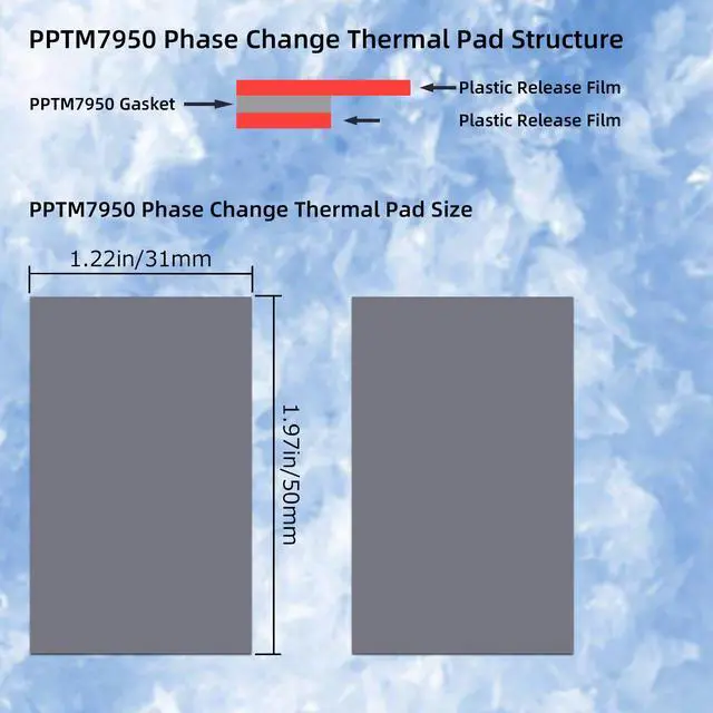 Alt view image 2 of 6 - PPTM7950 Phase Change Thermal Pad 31x50x0.2mm 2-Pack - 8.5W/mK High-Performance Cooling for CPU/GPU/SSD, PC Laptop, PS5, Steam Deck - Replaces Thermal Paste & Heated Pads