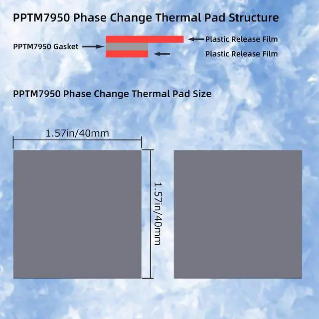 Alt view image 2 of 6 - PPTM7950 Phase Change Thermal Pads 40x40x0.2mm (2-Pack) - 8.5W/mK High Conductivity Heating Pads for CPU/GPU/SSD, PC Laptop Cooling, Compatible with PS5 & Steam Deck - Alternative to Thermal Paste