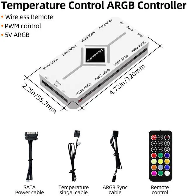 Alt view image 6 of 7 - PANO-MOUNTS PWM Fan Hub For 5V Addressable ARGB Computer PC Case Fan PWM 1 to 8 Ports Magnetic Fan Hub Splitter With Remote SATA Power Supply White