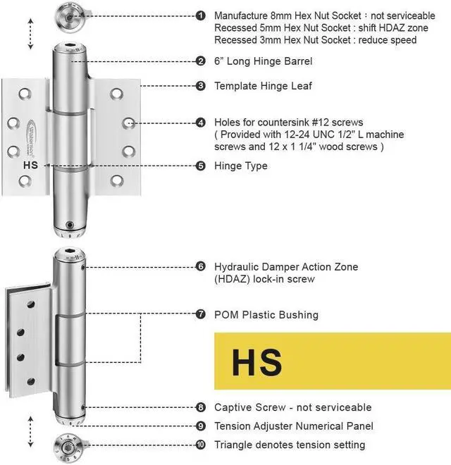 Alt view image 4 of 7 - Waterson Residential Fully Adjustable Soft Closing Spring Hinge 4 x 4  W41M-400 (SA.HS.SA1)  Aluminum Silver - Anodized Clear