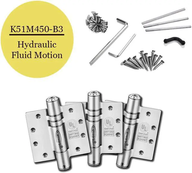 Alt view image 2 of 7 - Waterson Heavy Duty Commercial Fully Adjustable Hydraulic Self-Closing Door Hinge 3-Pack 4.5" x 4.5"  K51M-450 (DS,HA,SA1)-Dark Satin Bronze