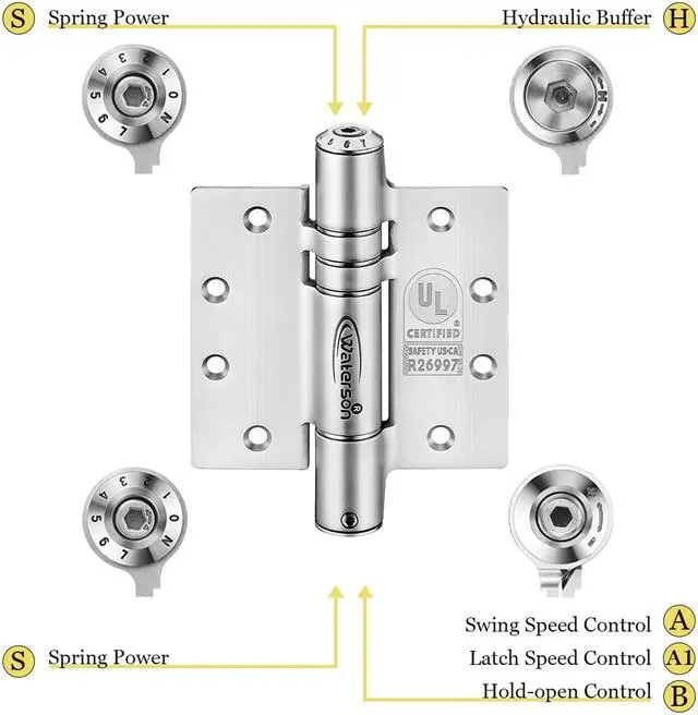 Alt view image 3 of 7 - Waterson Heavy Duty Commercial Fully Adjustable Hydraulic Self-Closing Door Hinge 3-Pack 4.5" x 4.5"  K51M-450 (DS,HA,SA1)-Dark Satin Bronze