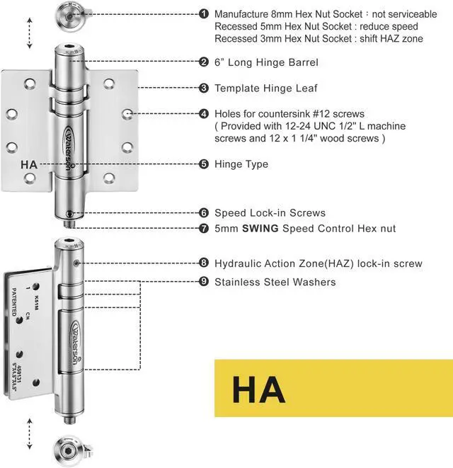 Alt view image 4 of 7 - Waterson Heavy Duty Commercial Fully Adjustable Hydraulic Self-Closing Door Hinge 3-Pack 4.5" x 4.5"  K51M-450 (DS,HA,SA1)-Dark Satin Bronze
