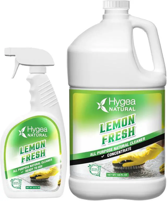 Main image of Hygea Natural Lemon Fresh All-Purpose Cleaner & Degreaser- Multi-Surface -Non-Toxic Floor Cleaner- Remove Soil, Dirt and Grease- Glossy Finish - Ammonia Free, 24oz Spray + Concentrated Refill