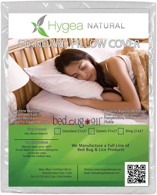 Main image of Hygea Natural - Hypo-Allergenic, Bed bug proof, Water Resistant - Standard King Size Bed Bug Pillow Cover - King 21" x 37" - 2 Pack