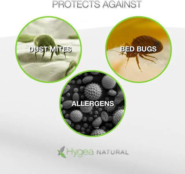 Alt view image 2 of 5 - Hygea Natural - Hypo-Allergenic, Bed bug proof, Water Resistant - Standard King Size Bed Bug Pillow Cover - King 21" x 37" - 2 Pack