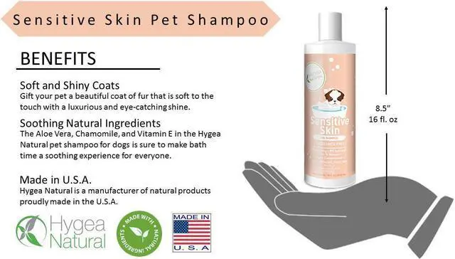 Alt view image 2 of 7 - Hygea Natural Sensitive Skin Dog Shampoo - Nourishing Pet Shampoo for Dogs Oatmeal Formula with Aloe and Vitamin E  Fragrance Free - Natural Ingredients, 16 oz