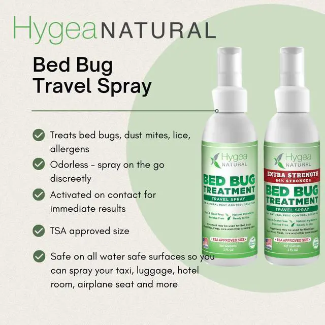 Alt view image 3 of 7 - Hygea Natural Bed Bug & Lice Killer Travel Spray - TSA Approved Size - For Hotels, Suitcase, Backpacks - Fast Acting Protection - Children & Pet Safe - Non Toxic & Odorless - 3 oz