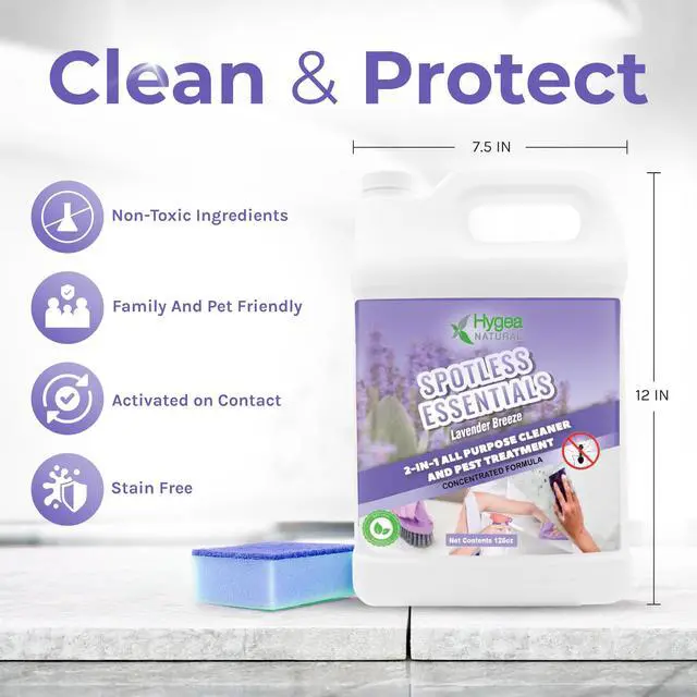 Alt view image 3 of 7 - Spotless Essentials 2-in-1 Pest Spray & All purpose cleaner - Natural bed bugs spray, lice spray, ant spray - Safe for children and pets -clean surfaces Concentrated 128oz (Lavender Breeze)
