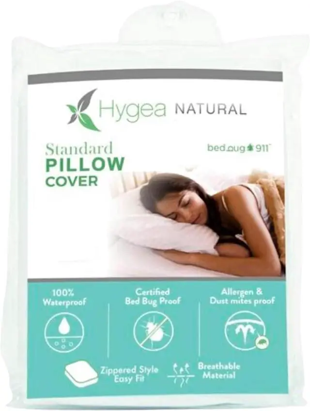 Main image of Hygea Natural - Hypo-Allergenic, Bed bug proof, Water Resistant - Standard King Size Bed Bug Pillow Cover - King 21" x 37" - 2 Pack