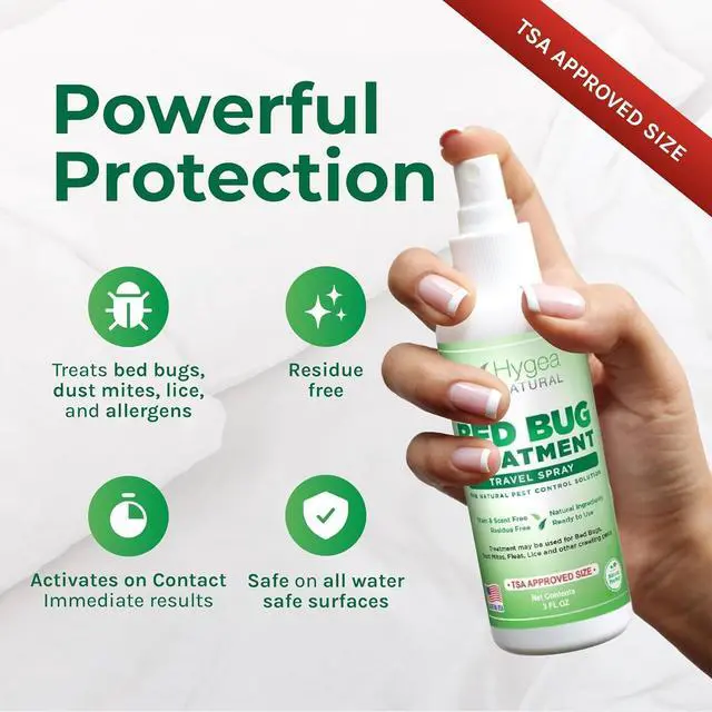 Alt view image 2 of 7 - Hygea Natural Bed Bug Treatment Travel Spray - TSA Approved Size - For Hotels, Suitcase, Backpacks - Fast Acting Protection - Children & Pet Safe - Non Toxic & Odorless - (3 oz) (3 Pack)