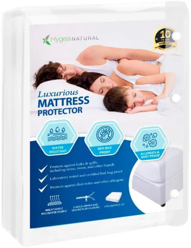 Main image of Hygea Natural Luxurious Mattress Cover - Water Resistant,Washable, Breathable and Strechable up to 15 in.- Zippered Mattress Cover (XL Full)