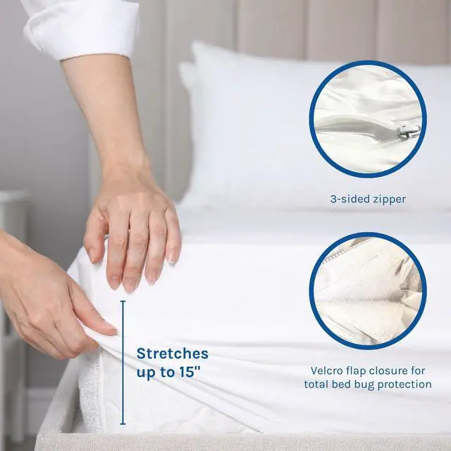 Alt view image 5 of 7 - Hygea Natural Luxurious Mattress Cover - Water Resistant,Washable, Breathable and Strechable up to 15 in.- Zippered Mattress Cover (XL Full)