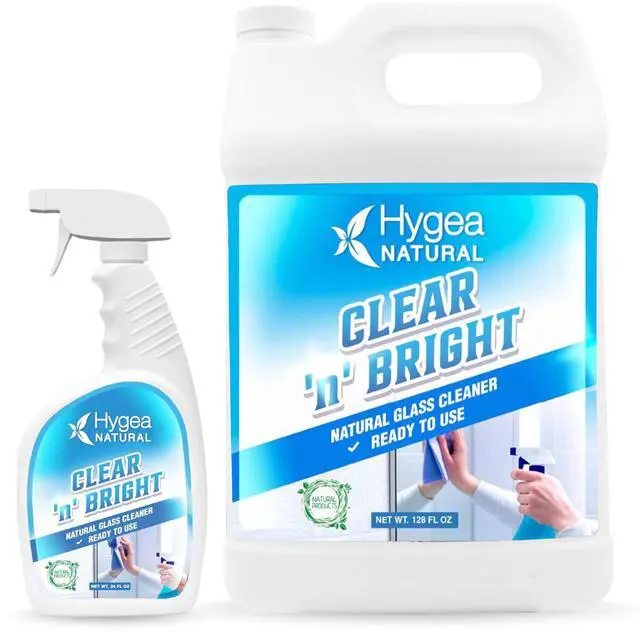 Main image of Hygea Natural Clean 'n' Bright - Glass Cleaner Spray - Streak-Free Window Cleaning Foam - Eyeglass, Window & Mirrors Cleaning Supplies - Safe & Fast with Non-Toxic- Ready to Use 24oz Spray + Refill