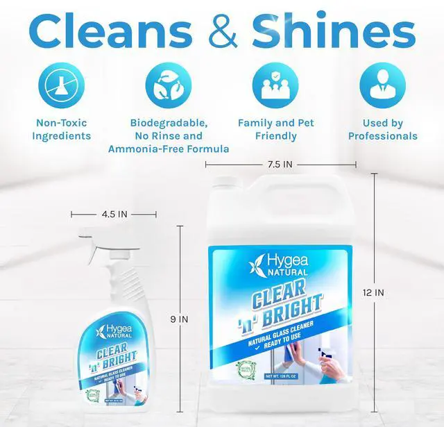 Alt view image 3 of 6 - Hygea Natural Clean 'n' Bright - Glass Cleaner Spray - Streak-Free Window Cleaning Foam - Eyeglass, Window & Mirrors Cleaning Supplies - Safe & Fast with Non-Toxic- Ready to Use 24oz Spray + Refill