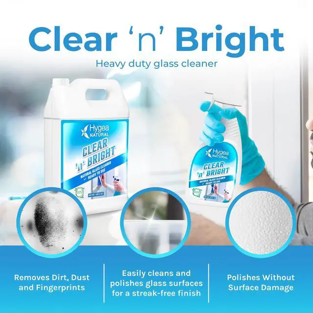 Alt view image 2 of 6 - Hygea Natural Clean 'n' Bright - Glass Cleaner Spray - Streak-Free Window Cleaning Foam - Eyeglass, Window & Mirrors Cleaning Supplies - Safe & Fast with Non-Toxic- Ready to Use 24oz Spray + Refill