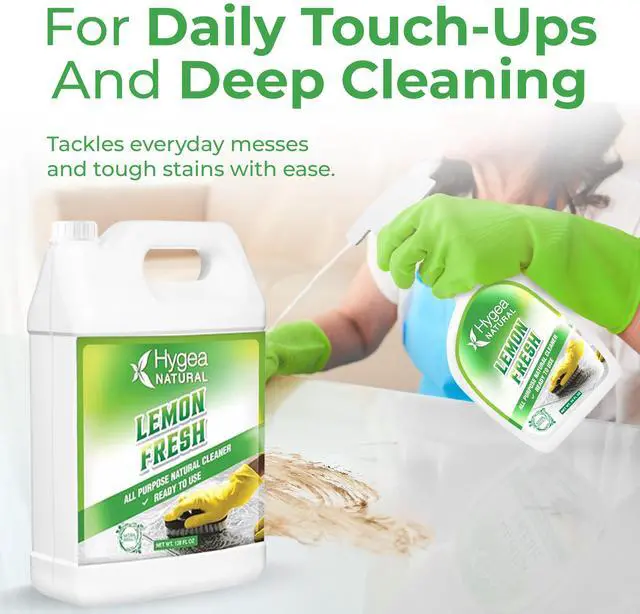 Alt view image 4 of 6 - Hygea Natural Lemon Fresh All Purpose Cleaner & Degreaser- Multi-Surface -Non Toxic Floor Cleaner- Remove Soil, Dirt and Grease- Wet Gloss Finish- Biodegradable, Ammonia Free -Concentrated Gallon
