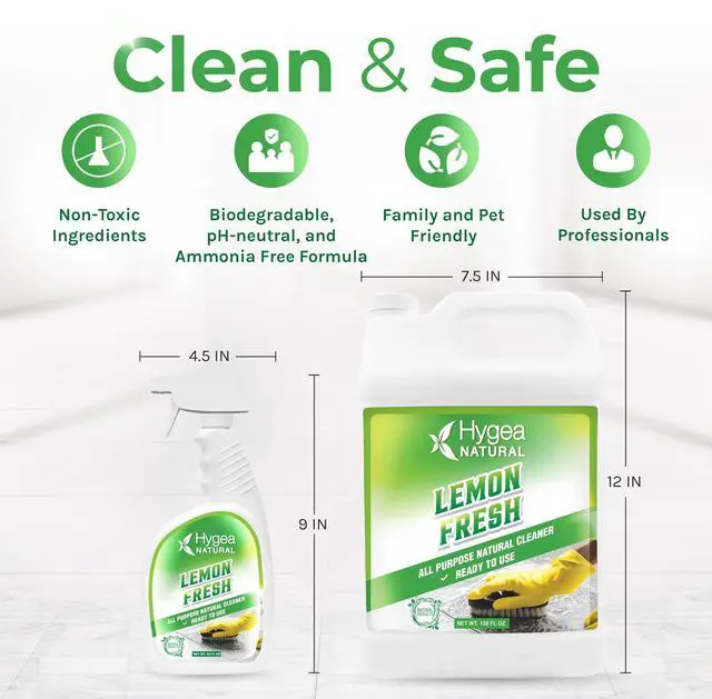 Alt view image 3 of 6 - Hygea Natural Lemon Fresh All Purpose Cleaner & Degreaser- Multi-Surface -Non Toxic Floor Cleaner- Remove Soil, Dirt and Grease- Wet Gloss Finish- Biodegradable, Ammonia Free -Concentrated Gallon
