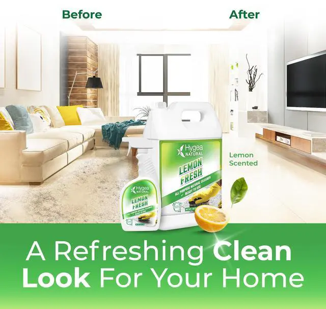 Alt view image 6 of 6 - Hygea Natural Lemon Fresh All Purpose Cleaner & Degreaser- Multi-Surface -Non Toxic Floor Cleaner- Remove Soil, Dirt and Grease- Wet Gloss Finish- Biodegradable, Ammonia Free -Concentrated Gallon