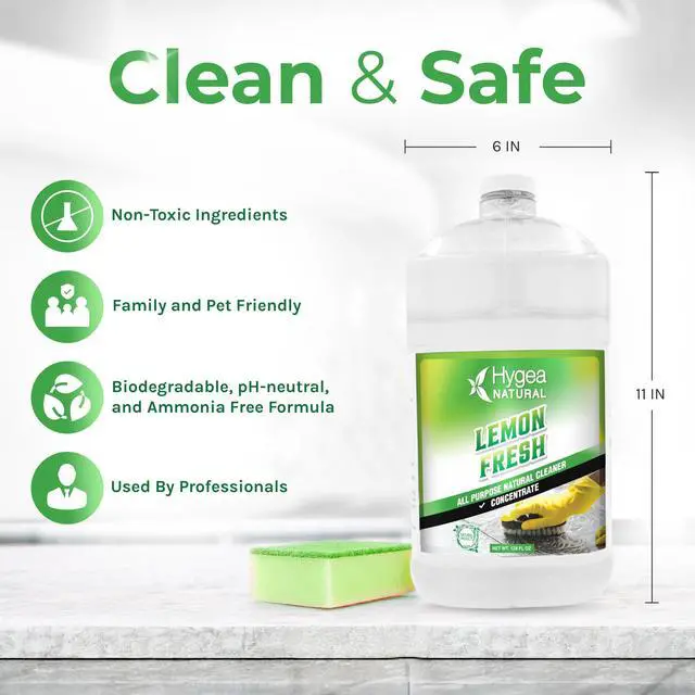 Alt view image 3 of 7 - Hygea Natural Lemon Fresh All-Purpose Cleaner & Degreaser - Multi-Surface -Non Toxic Floor Cleaner - Remove Soil, Dirt and Grease- Wet Gloss Finish- Biodegradable, Ammonia Free - Concentrated Gallon