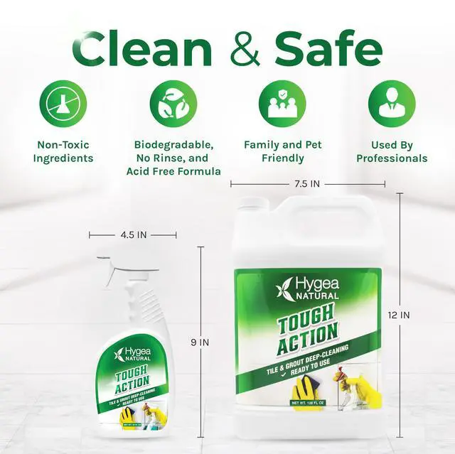 Alt view image 3 of 6 - Hygea Natural Tough Action Tile & Grout Deep Cleaning - Removes Dirt & Scum without Harsh Chemicals - Cleans and Conditions Stone without Residue - Biodegradable & Phosphate Free - (24oz+refil)