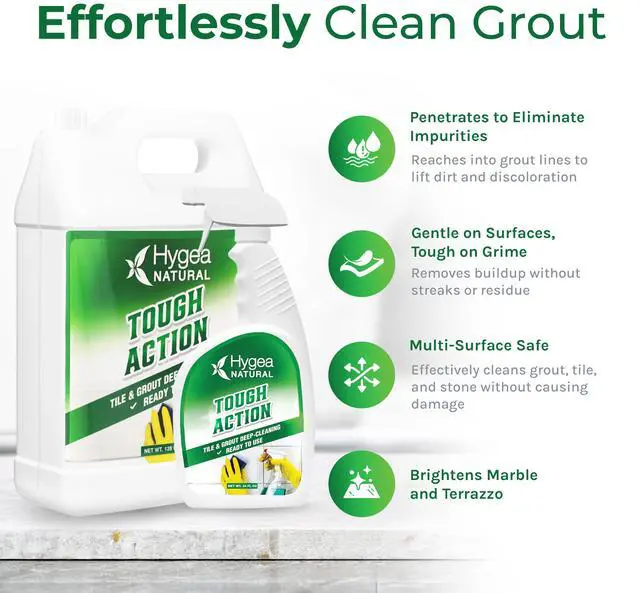 Alt view image 4 of 6 - Hygea Natural Tough Action Tile & Grout Deep Cleaning - Removes Dirt & Scum without Harsh Chemicals - Cleans and Conditions Stone without Residue - Biodegradable & Phosphate Free - (24oz+refil)
