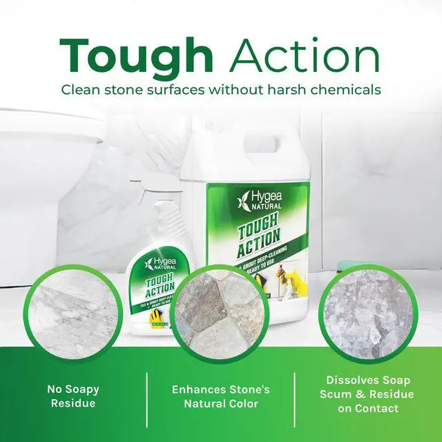 Alt view image 2 of 6 - Hygea Natural Tough Action Tile & Grout Deep Cleaning - Removes Dirt & Scum without Harsh Chemicals - Cleans and Conditions Stone without Residue - Biodegradable & Phosphate Free - (24oz+refil)