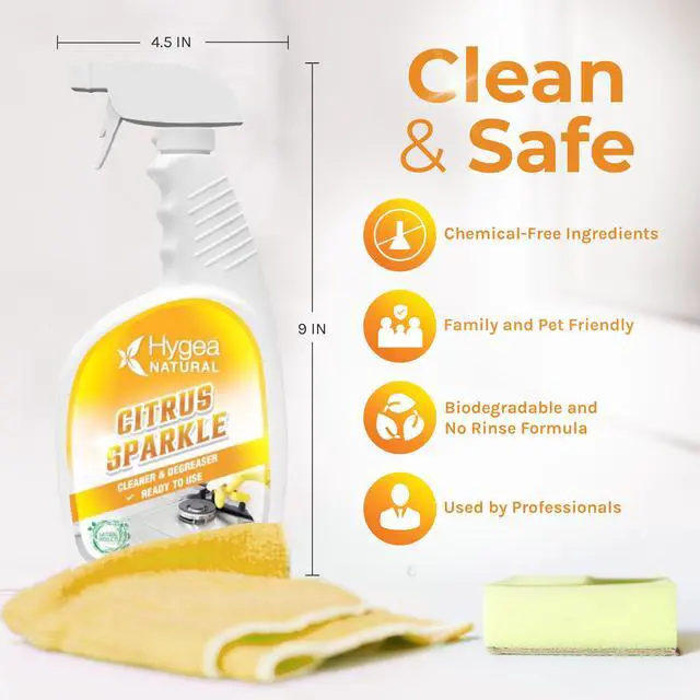 Alt view image 3 of 6 - Citrus Sparkle Non-Toxic Citrus Orange Heavy Duty Degreaser & All Purpose Cleaner by Hygea Natural- Pure Citrus Extracts & Natural D-limonene- Removes Grease, Dirt, Grime and More- 24oz Spray