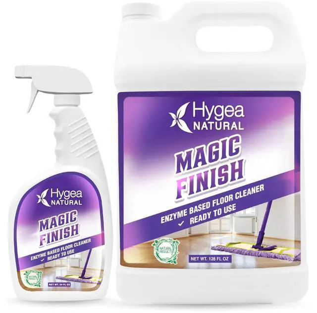 Main image of Hygea Natural Magic Finish Natural Enzyme-Based no rinse Floor Cleaner eats away grease buildup in tile and grout- Biodegradable formula Ready to use 24oz Spray + Refill