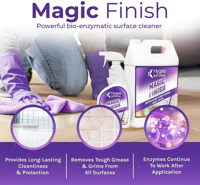 Alt view image 2 of 6 - Hygea Natural Magic Finish Natural Enzyme-Based no rinse Floor Cleaner eats away grease buildup in tile and grout- Biodegradable formula Ready to use 24oz Spray + Refill