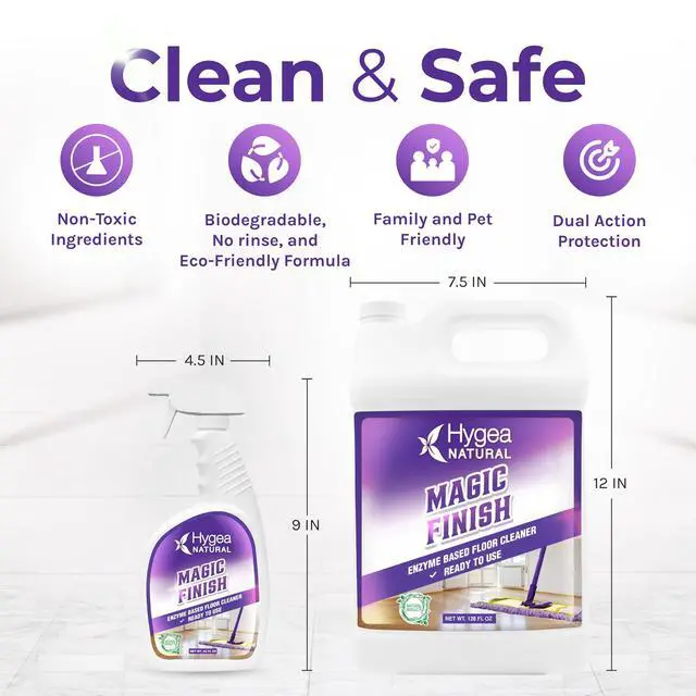 Alt view image 3 of 6 - Hygea Natural Magic Finish Natural Enzyme-Based no rinse Floor Cleaner eats away grease buildup in tile and grout- Biodegradable formula Ready to use 24oz Spray + Refill