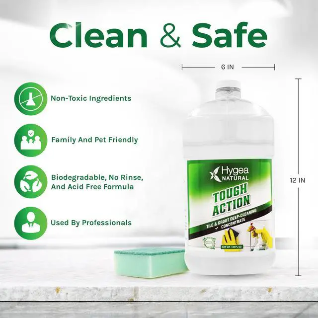 Alt view image 3 of 7 - Hygea Natural Tough Action Tile & Grout Deep Cleaning - Removes Dirt & Scum without Harsh Chemicals - Cleans and Conditions Stone without Residue - Biodegradable -(Concentrated) (128 oz gallon)