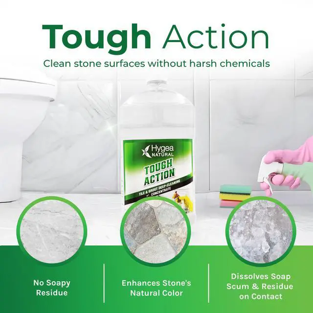 Alt view image 2 of 7 - Hygea Natural Tough Action Tile & Grout Deep Cleaning - Removes Dirt & Scum without Harsh Chemicals - Cleans and Conditions Stone without Residue - Biodegradable -(Concentrated) (128 oz gallon)
