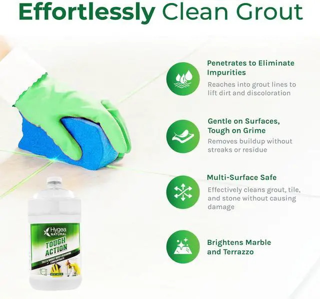 Alt view image 4 of 7 - Hygea Natural Tough Action Tile & Grout Deep Cleaning - Removes Dirt & Scum without Harsh Chemicals - Cleans and Conditions Stone without Residue - Biodegradable -(Concentrated) (128 oz gallon)