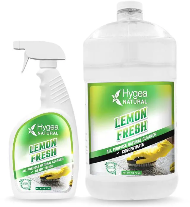 Main image of Hygea Natural Lemon Fresh All-Purpose Cleaner & Degreaser- Multi-Surface -Non-Toxic Floor Cleaner- Remove Soil, Dirt and Grease- Glossy Finish - Ammonia Free, 24oz Spray + Concentrated Refill