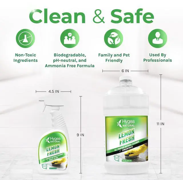 Alt view image 3 of 7 - Hygea Natural Lemon Fresh All-Purpose Cleaner & Degreaser- Multi-Surface -Non-Toxic Floor Cleaner- Remove Soil, Dirt and Grease- Glossy Finish - Ammonia Free, 24oz Spray + Concentrated Refill