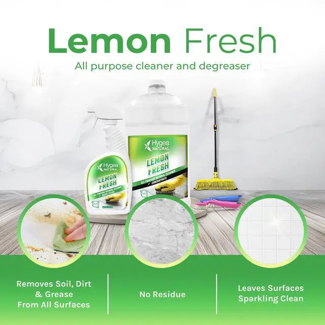Alt view image 2 of 7 - Hygea Natural Lemon Fresh All-Purpose Cleaner & Degreaser- Multi-Surface -Non-Toxic Floor Cleaner- Remove Soil, Dirt and Grease- Glossy Finish - Ammonia Free, 24oz Spray + Concentrated Refill