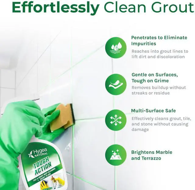Alt view image 4 of 6 - Hygea Natural Tough Action Tile & Grout Deep Cleaning - Removes Dirt & Scum without Harsh Chemicals -Cleans and Conditions Stone without Residue - Biodegradable & Phosphate Free (Ready to Use) (24 oz)