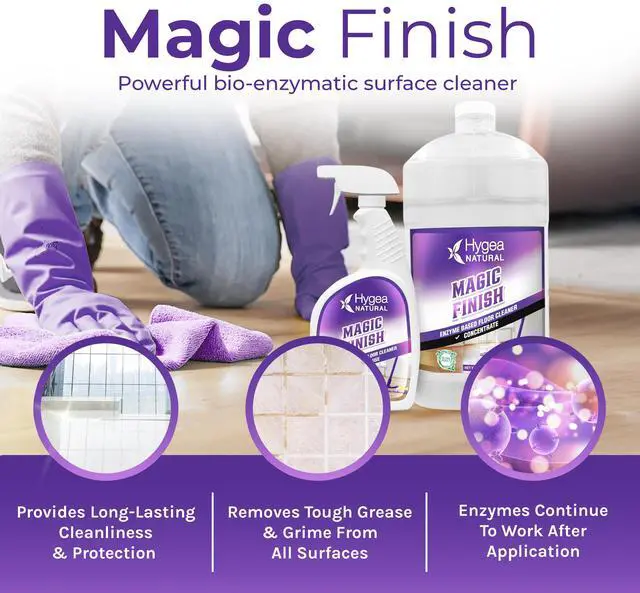 Alt view image 2 of 7 - Hygea Natural Magic Finish Natural Enzyme-Based no rinse Floor Cleaner eats away grease buildup in tile and grout- Biodegradable formula- (Ready to use 24 +Concentrated Gallon)