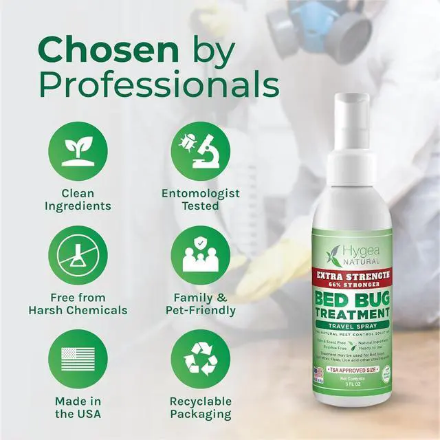 Alt view image 2 of 7 - Hygea Natural Extra-Strength Bed Bug & Lice Killer Travel Spray - TSA Approved Size - For Hotels, Suitcase, Backpacks - Fast Acting Protection - Children & Pet Safe - Non Toxic & Odorless - 3 oz