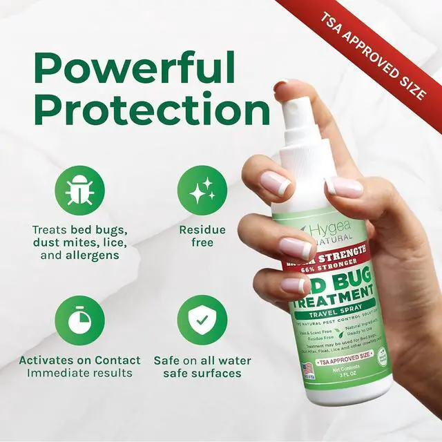 Alt view image 3 of 7 - Hygea Natural Extra-Strength Bed Bug & Lice Killer Travel Spray - TSA Approved Size - For Hotels, Suitcase, Backpacks - Fast Acting Protection - Children & Pet Safe - Non Toxic & Odorless - 3 oz
