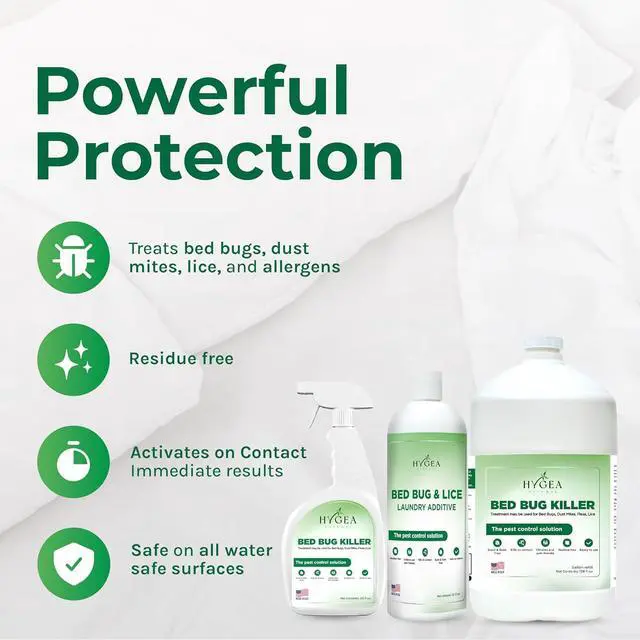 Alt view image 2 of 7 - Hygea Natural Exterminator Combo Pack, Non Toxic Treatment, Natural Bugs & Lice Eradicator, Includes Bed Bug Spray 24 oz, Refill 128 oz & Laundry Treatment 32 oz