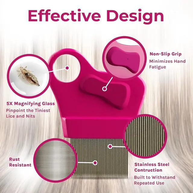 Alt view image 3 of 6 - Lice Essentials Treatment Comb - Made of Stainless Steel with Grooved Teeth, for Head Lice and Nit Removal with 5X Magnifying Glass