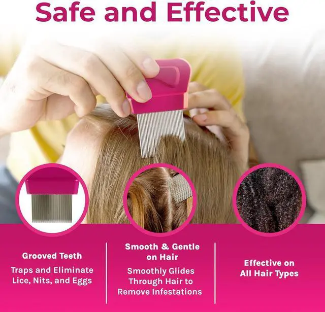 Alt view image 2 of 6 - Lice Essentials Treatment Comb - Made of Stainless Steel with Grooved Teeth, for Head Lice and Nit Removal with 5X Magnifying Glass