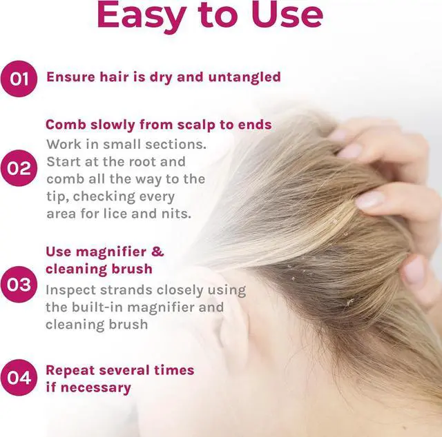 Alt view image 5 of 6 - Lice Essentials Treatment Comb - Made of Stainless Steel with Grooved Teeth, for Head Lice and Nit Removal with 5X Magnifying Glass