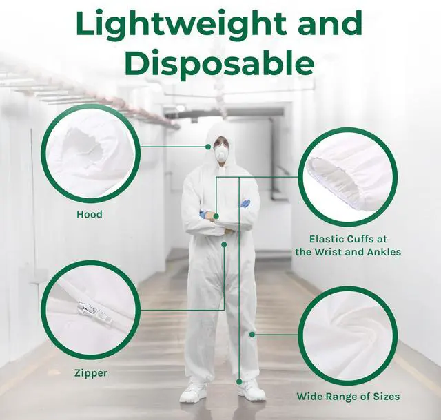 Alt view image 4 of 7 - Hygea Natural Disposable Coveralls Full Body Protective Clothing suit with hood Protect clothing during extermination, painting, cleaning, construction, spray foam insulation (XXL)